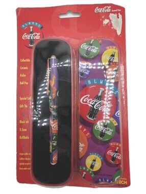 Vintage 1996 Coca Cola Ceramic Roller Ball Pen w/ Case 0.5mm Pentech Collectable